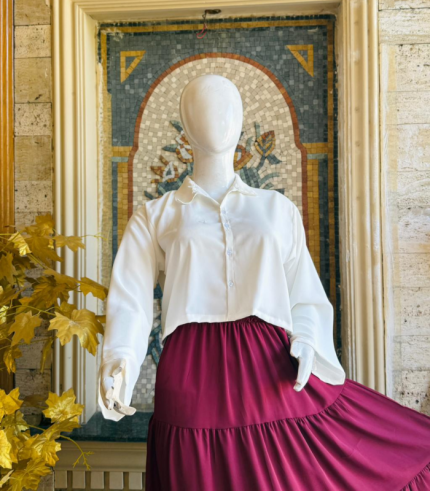Elegant White Shirt & Flowy Skirt Set